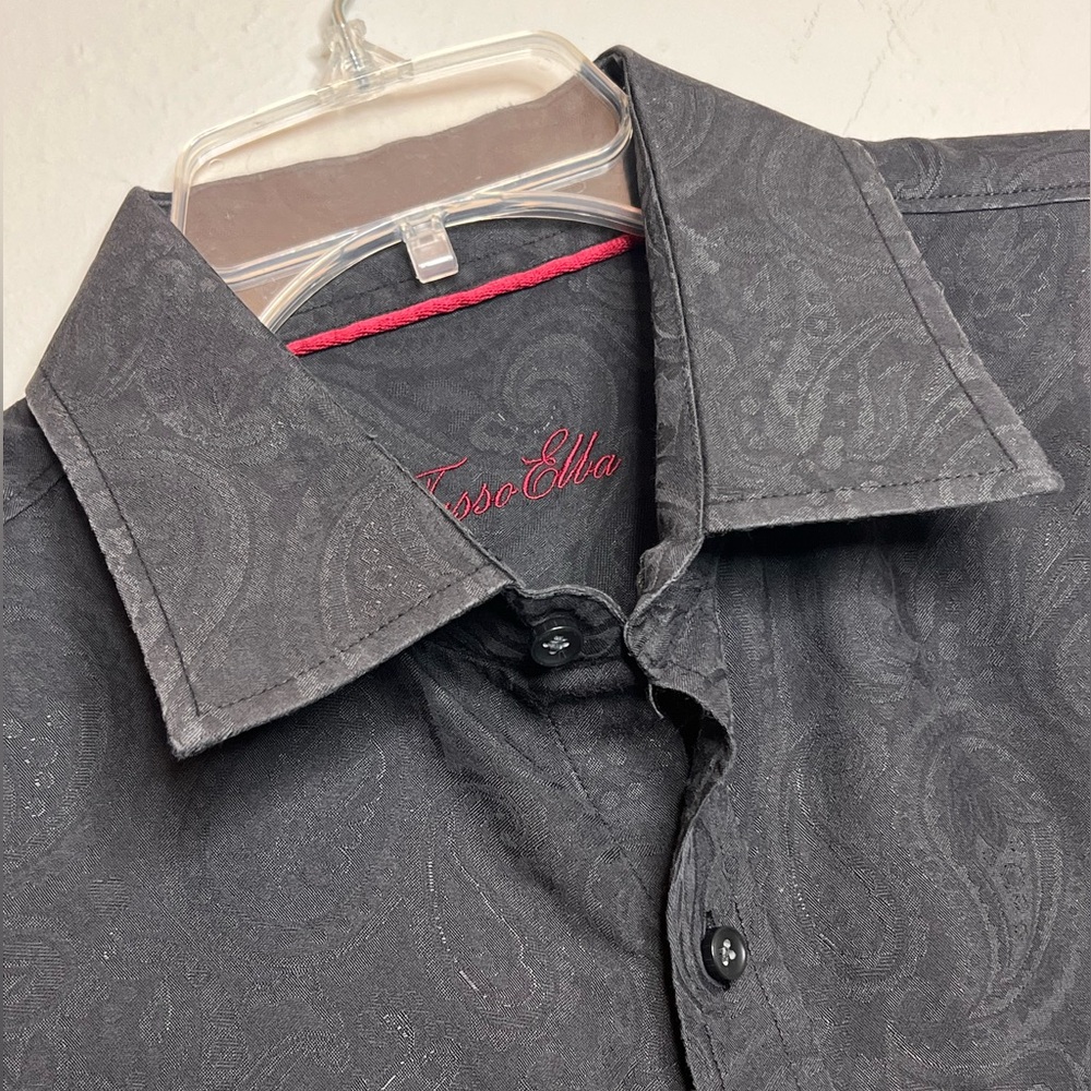 Tasso Elba Men’s XL 17-17.5 Long Sleeve Button Up Cotton Poly Paisley Shirt Spot